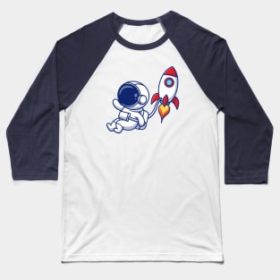 Cute Astronaut Flying With Rocket Baseball T-Shirt